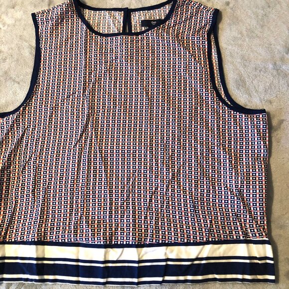 Gap Tank Top Womens Medium Keyhole Back Blue Geometric Sleeveless Blouse Shirt - Picture 2 of 16